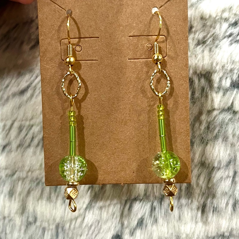 Elegant Green and Gold Dangle Earrings